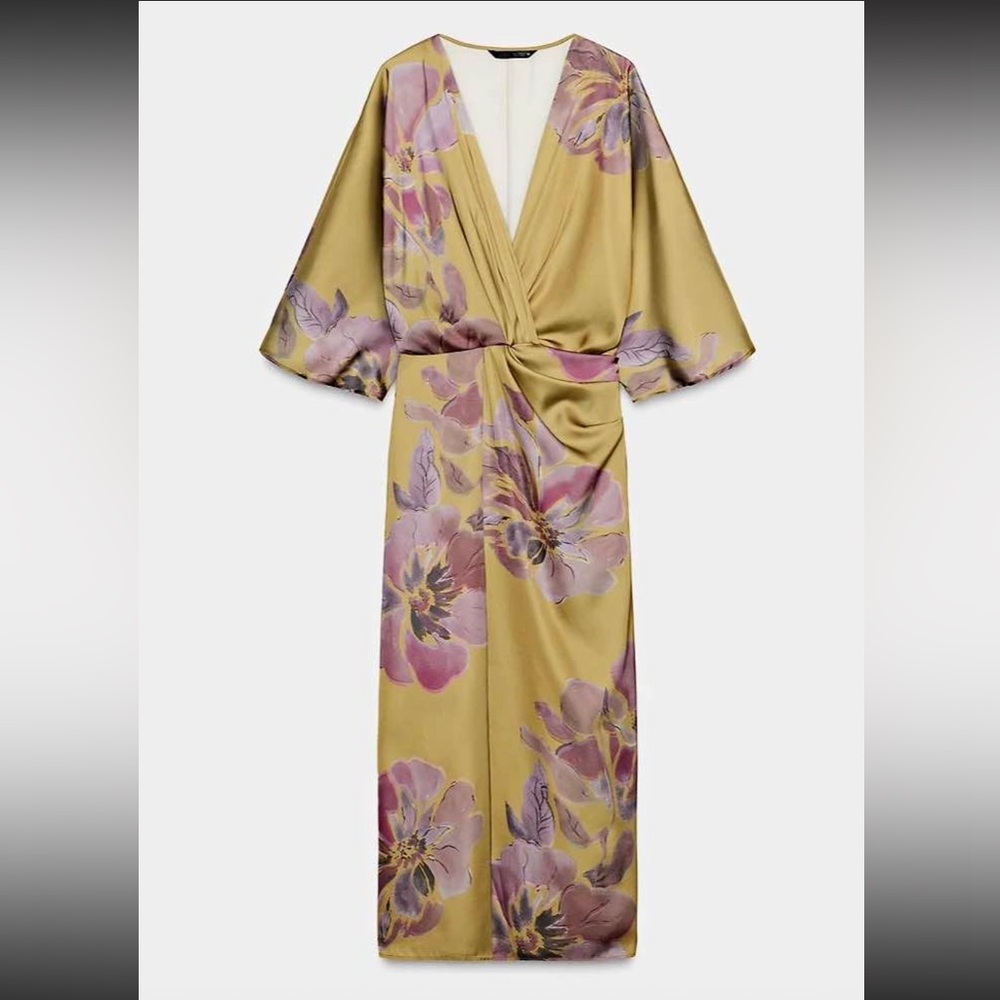 Zara Gold with Pink Floral Silk Dress